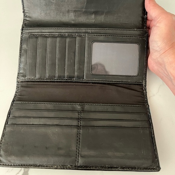 Coach Black Leather Patent Leather Stripe Wallet with Check Book Cover - Picture 7 of 11